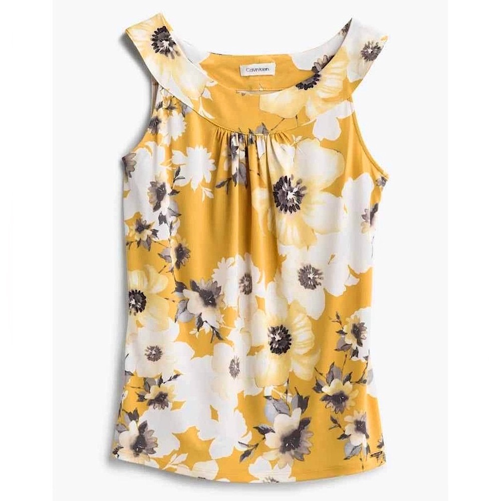 Calvin Klein Boat Neck Knit Top Yellow/combo